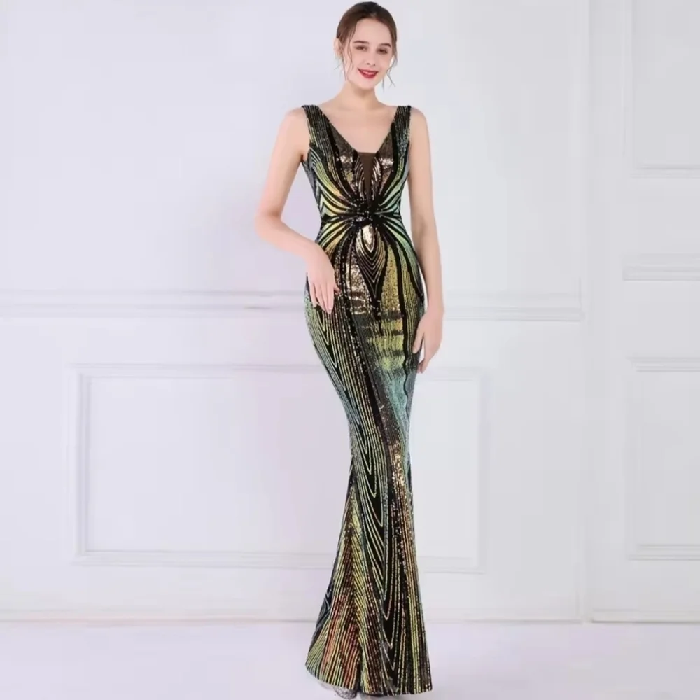 Dresses | Black V Neck Contrast Sequined And Mesh Mermaid Maxi Formal Gown | Poshmark Dresses | Black V Neck Contrast Sequined And Mesh Mermaid Maxi Formal Gown | Poshmark